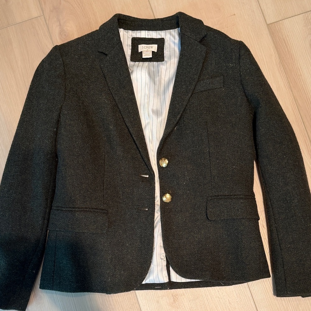 J. Crew Dark Olive Tailored Blazer with Gold Buttons - Picture 3 of 5